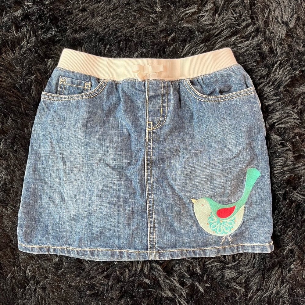 Gymboree denim skirt with embroidered bird